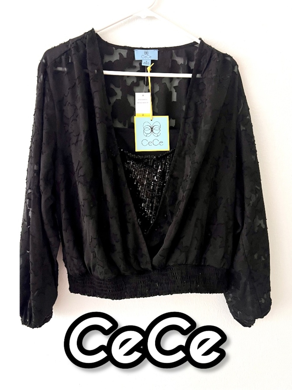 NWT CECE RIBLK-RICH BLACK BLOUSE